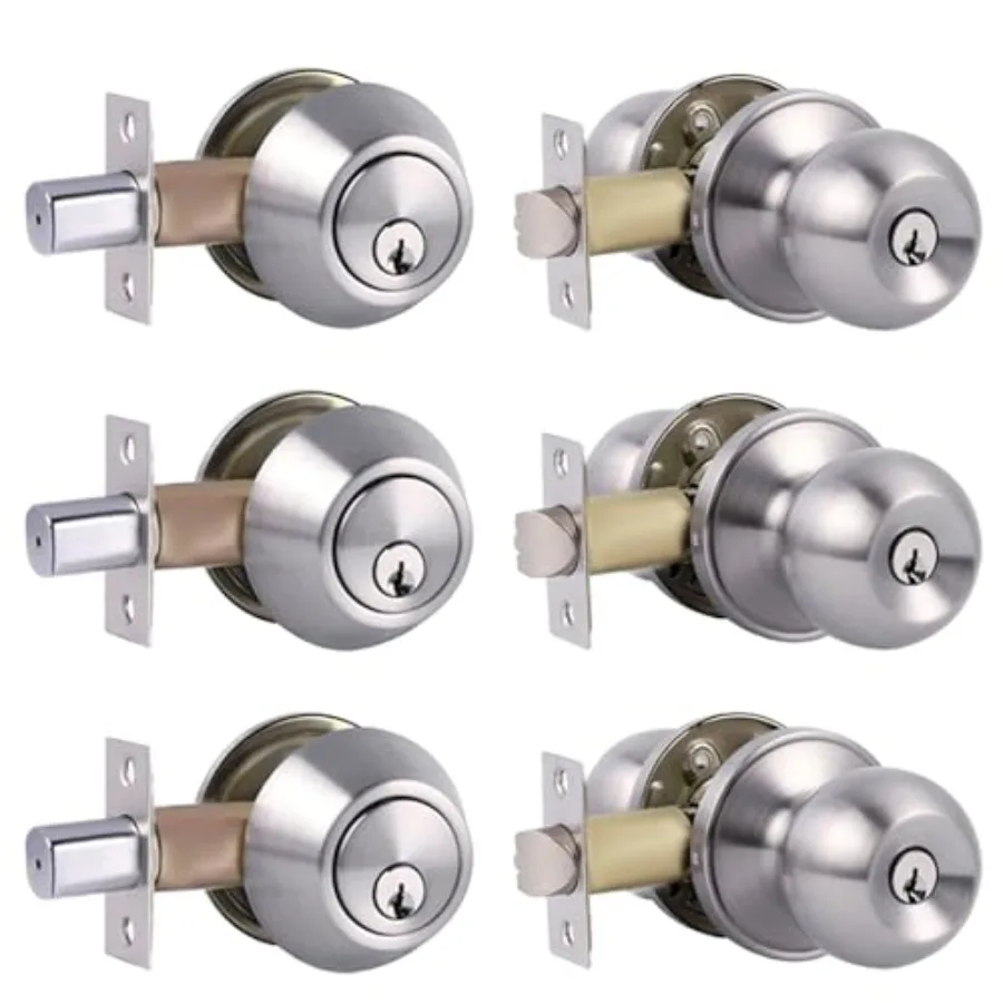 

Single Cylinder Deadbolt Lock and Door Knob with Lock, Keyed Alike Door Locks for Front Door Satin Nickel, -Set