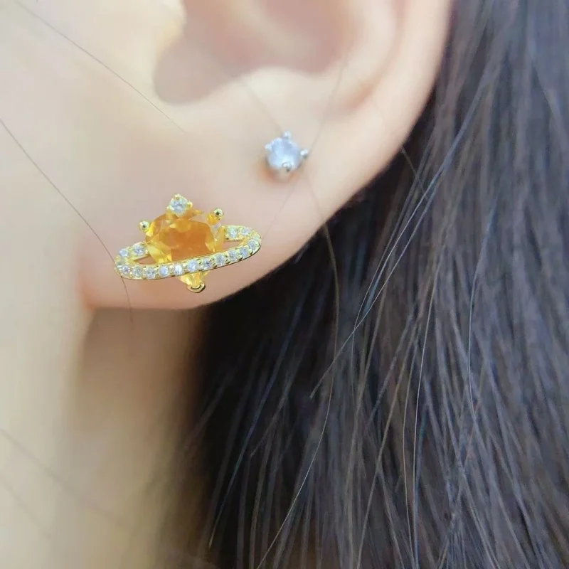 Natural Aquamarine Solid 925 Sterling Silver Stud Earrings for Women Fine Jewelry Citrine Garnet with Certificate