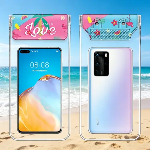 Korean cartoon phone waterproof bag for outdoor drifting splash proof swimming diving transparent touch screen phone storage bag