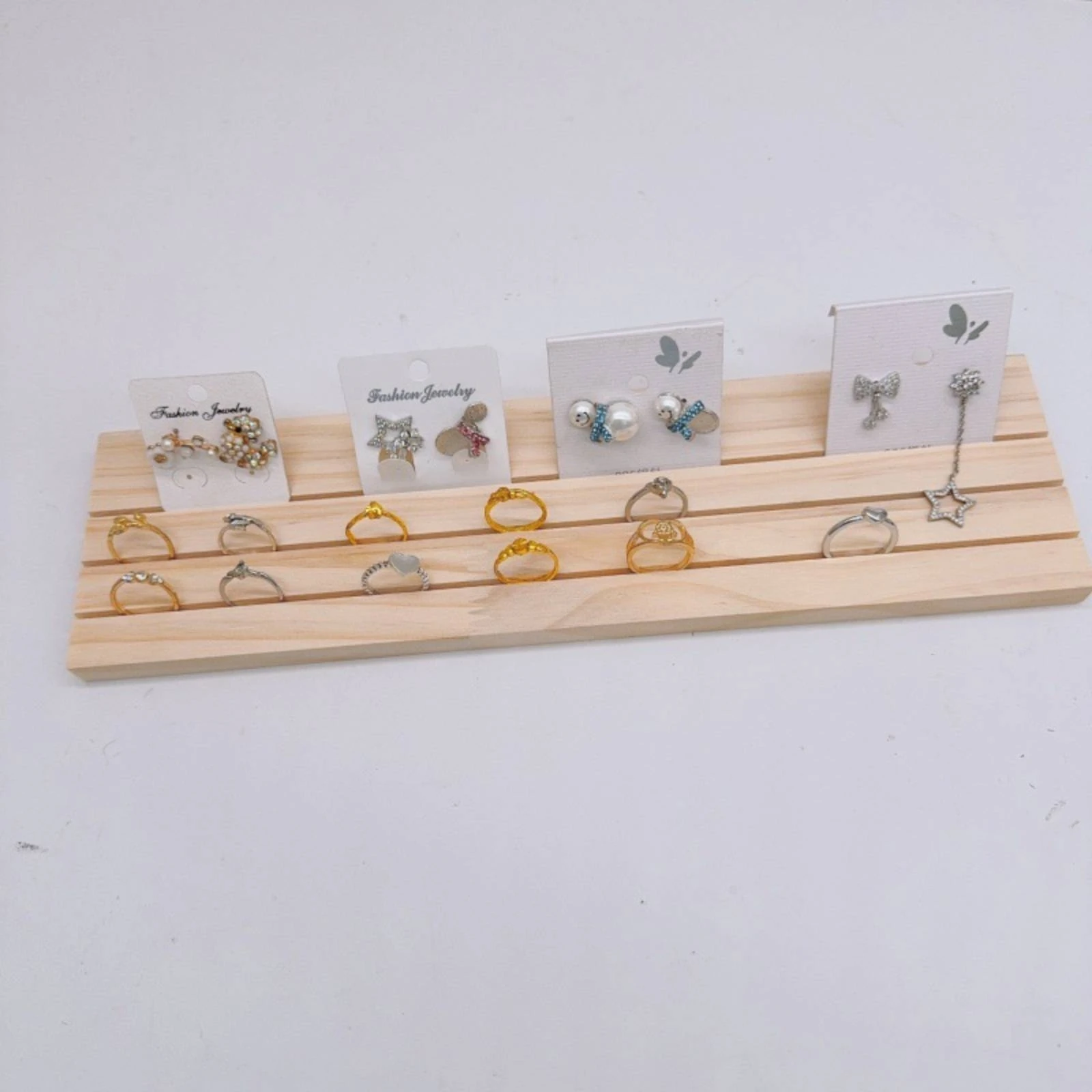 

Card Slot Jewelry Display Rack Wooden Wood Earring Stand Earring Display Stand Tabletop Sturdy for Boutique
