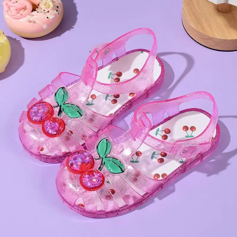 

Children Summer New Buckle Strap Crystal Jelly Sandal Girls Soft Sole Non Slip Baotou Hollow Out Waterproof Outdoor Beach Sandal