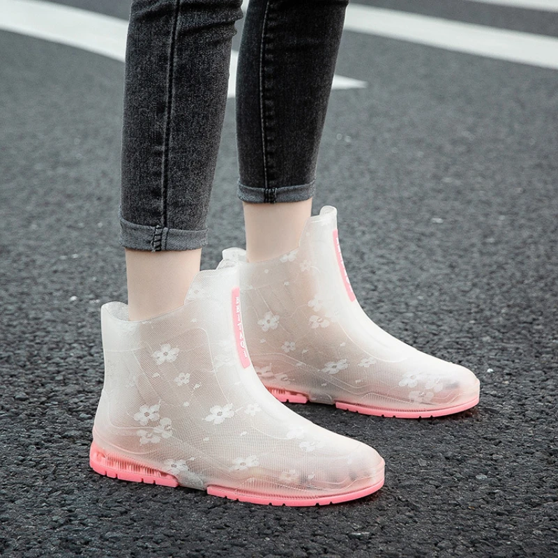 Bottes de pluie en caoutchouc transparent pour femmes, chaussures imperméables, chaussures de cuisine coordonnantes, bottes de pluie à la mode,