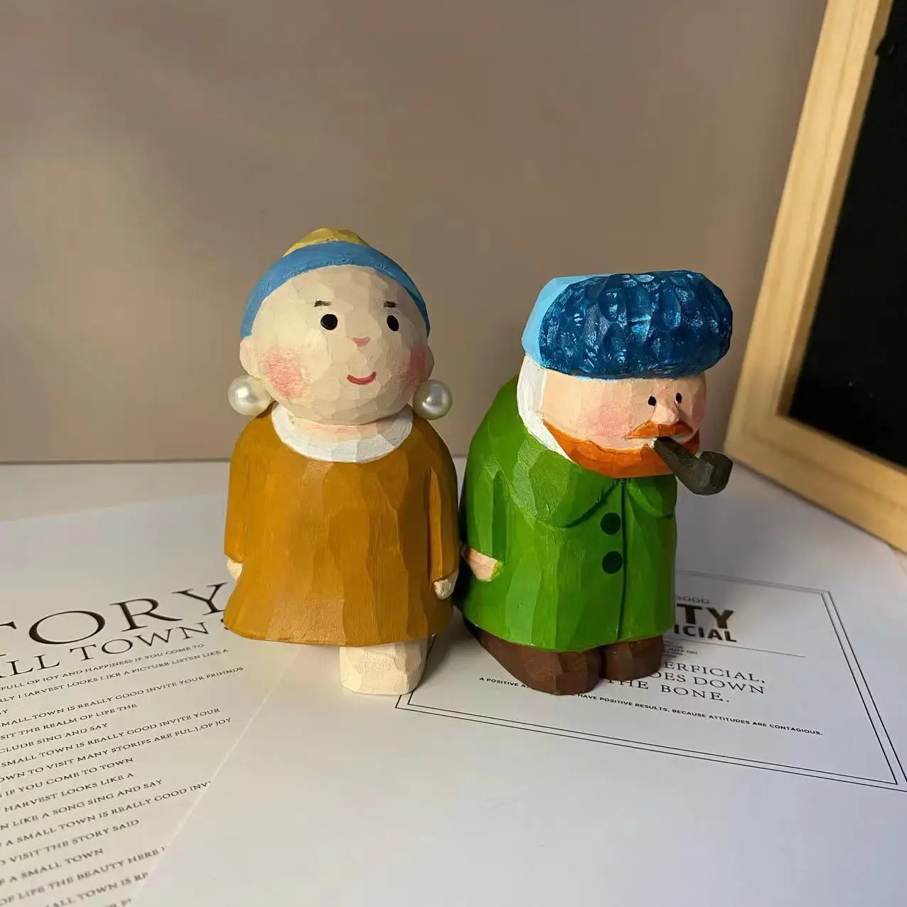 Girl With A Pearl Earring Wooden Figurine Hand Carved Vintage Art Tabletop Decor Gift For Office Art Lovers