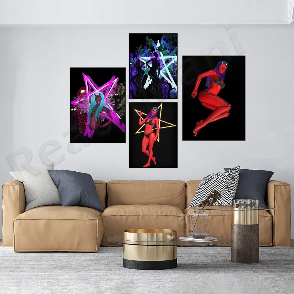 Goth Devil Girl Vampire Witch Creepy Love Wall Art Canvas Painting Nordic Posters And Prints Wall Pictures For Living Room Decor