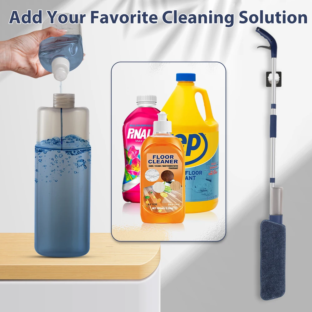 DARIS Spray Mop, 500ml Bottle, 3 Microfiber Mop Pads, Scraper, Mop Clip, Wet and Dry Use, Flat Floor Cleaning Mop