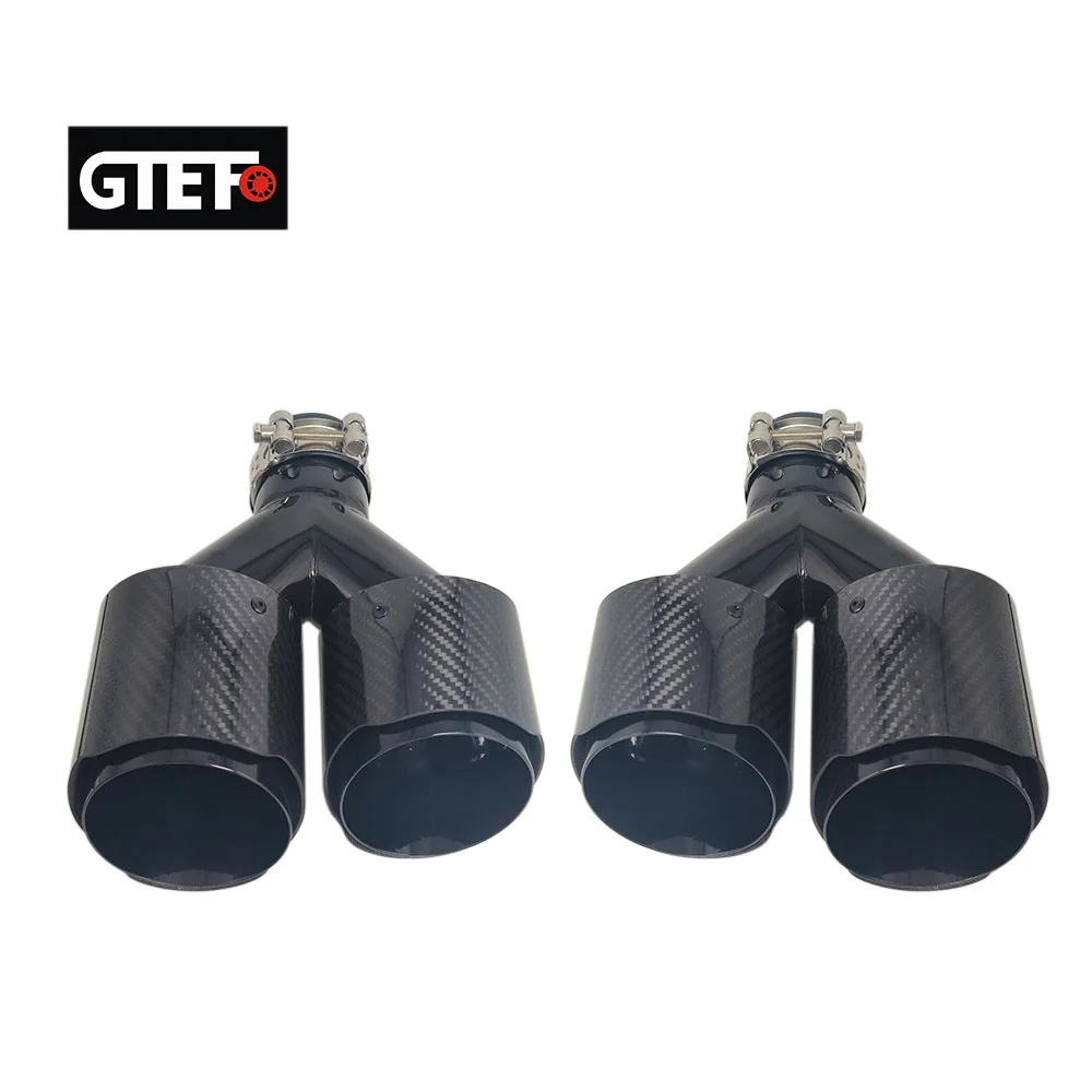 GTEFO 2 Pieces Glossy Double Exit Y Shape Carbon Fiber Black Stainless Steel Exhaust Tips Exhaust Pipe Exhaust Muffler Nozzle