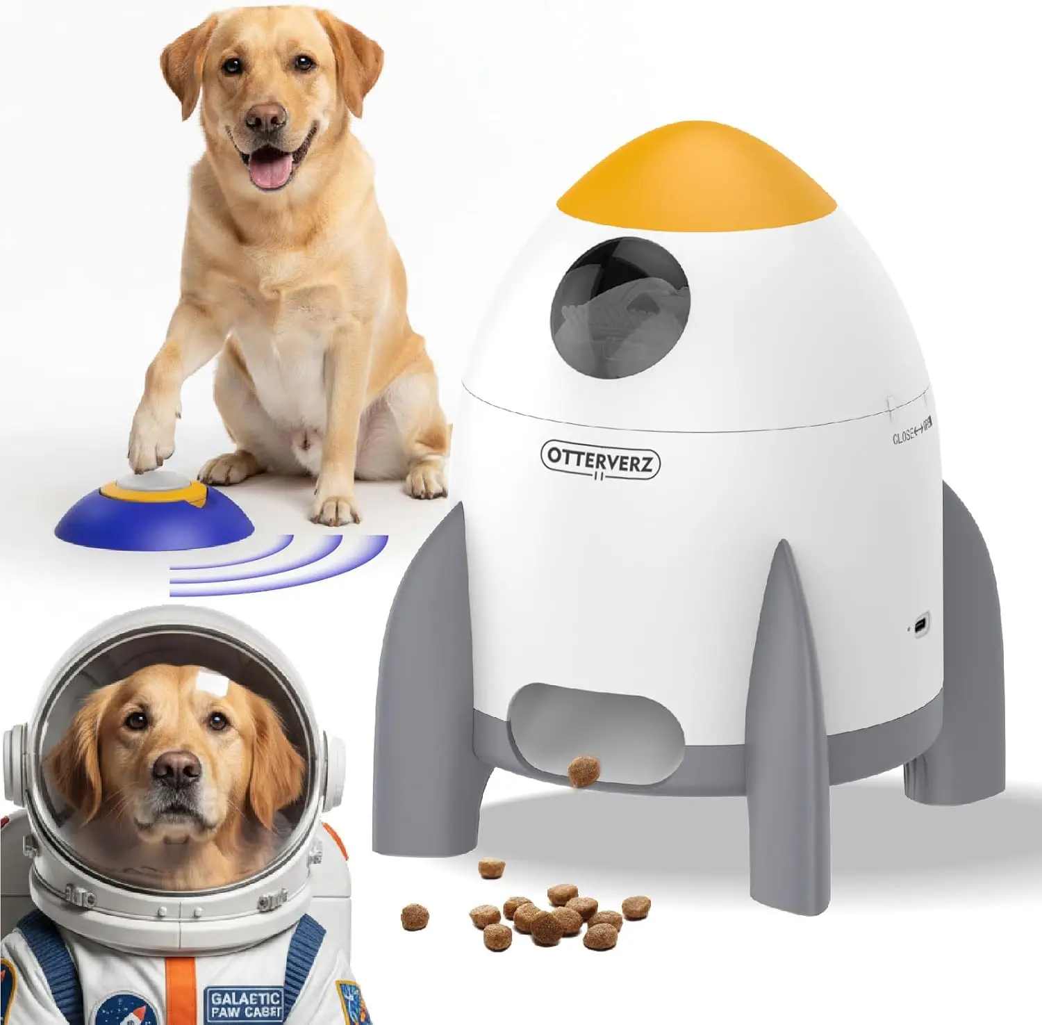 

Interactive Dog Puzzle Feeder Toy for IQ Training & Slow Feeding, Remote Button Treat Dispenser, Indoor Outdoor Play All Breeds