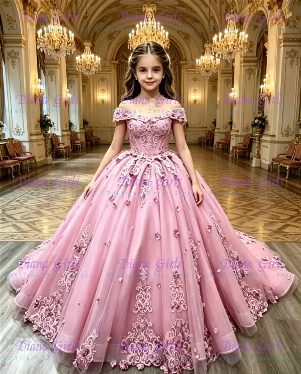 Hochwertiges, wunderschönes Blumenmädchenkleid aus Tüll mit flauschiger Applikation für Hochzeiten und Geburtstage, Mädchenkleid mit langer Schleife und Quaste, Mädchen-Ballkleider