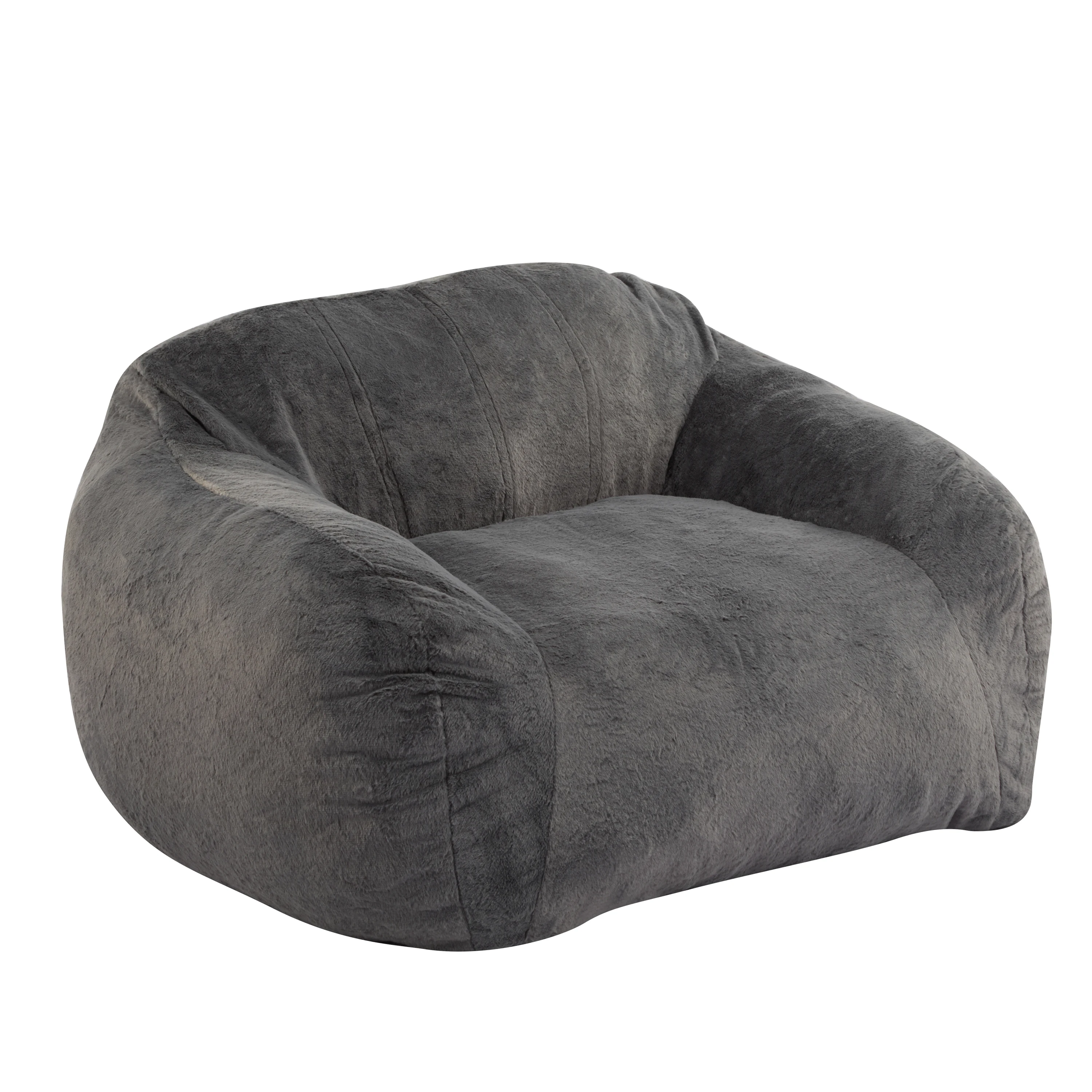 Indoor Bean Bag Chair, Gray Faux Fur