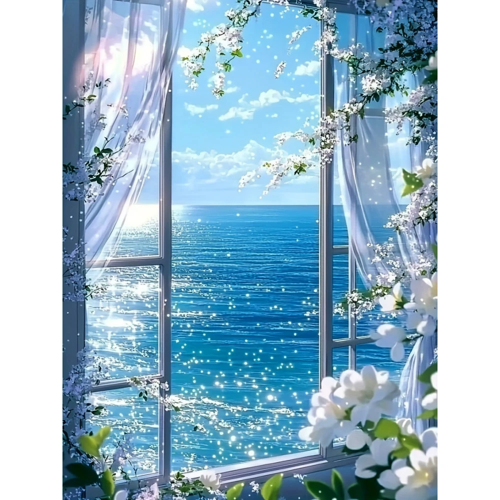 Meereslandschaft Diamantmalerei 5D DIY Stickerei-Sets Blumen Fenster Mosaik Kunst Handgemachtes Geschenk