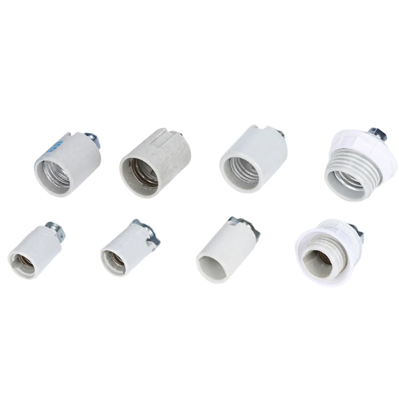 High Temperature E14 E27 Self-Locking Screw Ceramic Lamp Holder External Tooth LED Light Head Convert Socket Wiring Ceiling Base