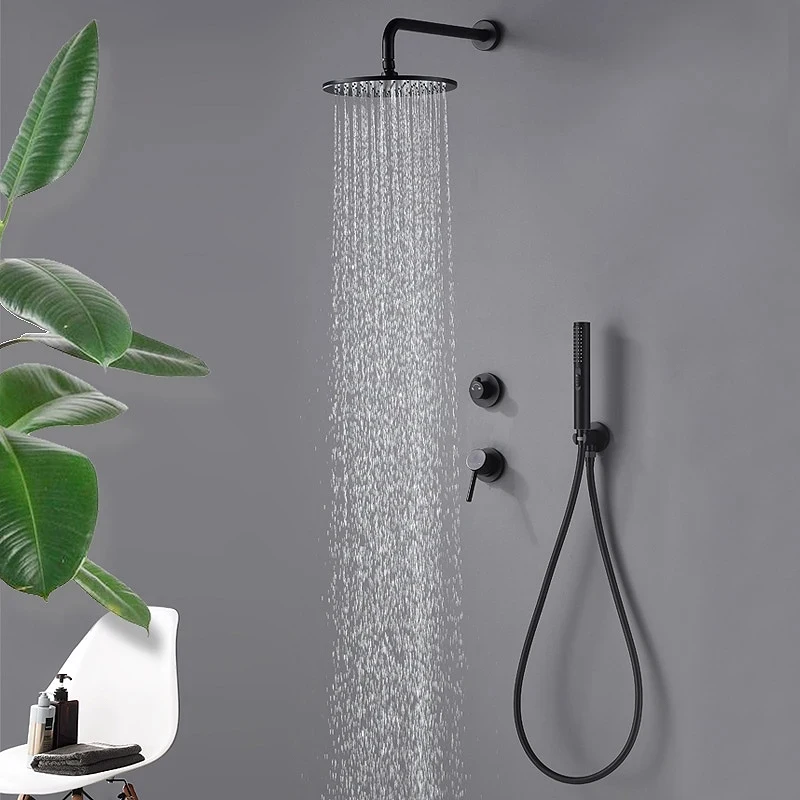 Wall Mount Bathroom Rainfall Shower Faucet Set Concealed Matte Black Shower System Bathtub Mixer Faucet Tap Shower Head Set