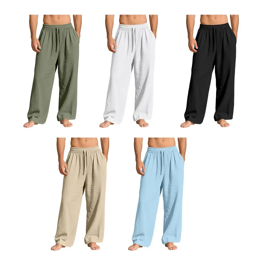 

Мужские хлопковые льняные брюки свободного кроя, дышащие, повседневные, однотонные, длинные, больших размеров, для уличной моды, фитнеса, легкие, для йоги