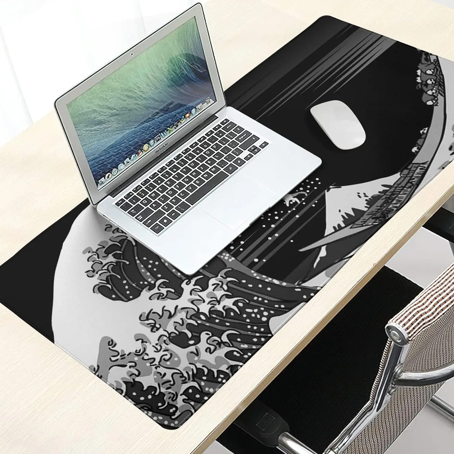 Great Wave Mouse Pad Black Desk Mat Kawaii Gaming Desktops Mouse Mats Laptop Office Carpet Large Play Mat Mousepad Computer Mats