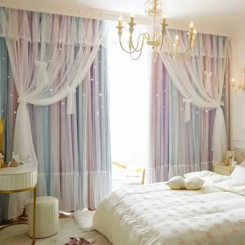 

Kawaii Curtains for Living Dining Room Bedroom Ins Children's Room Princess Style Dream Curtains Window Blackout Girls New