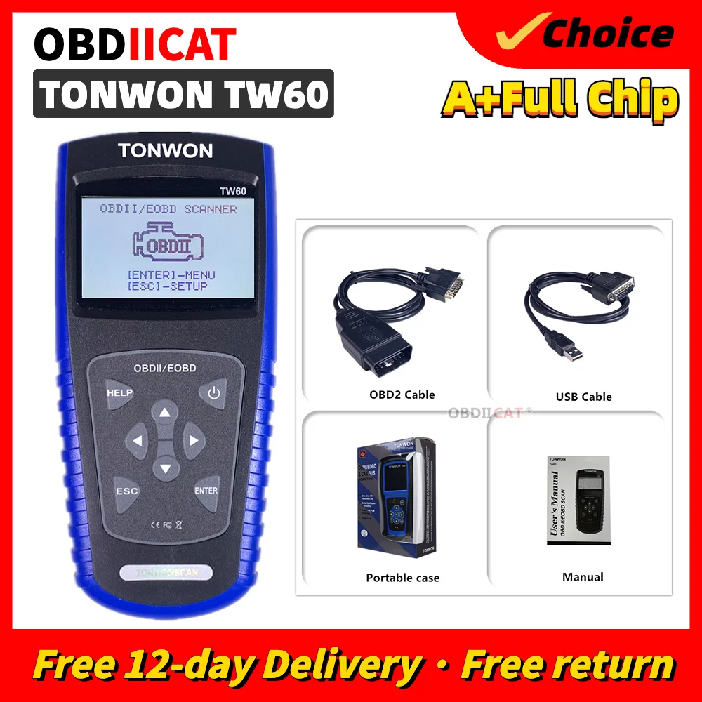 TONWON TW60 TW 60 Full OBDII/EOBD Diagnostic Code Scanner Tool Work On Most OBDII Compliant USA Vehicles Since 1996