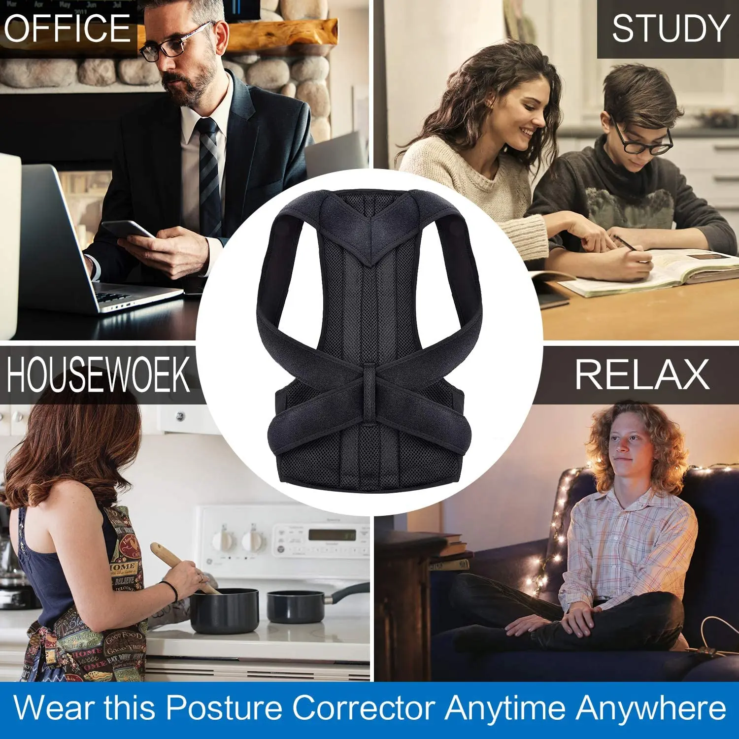 Support de posture réglable pour le haut du dos, pour redresseur universel, unisexe