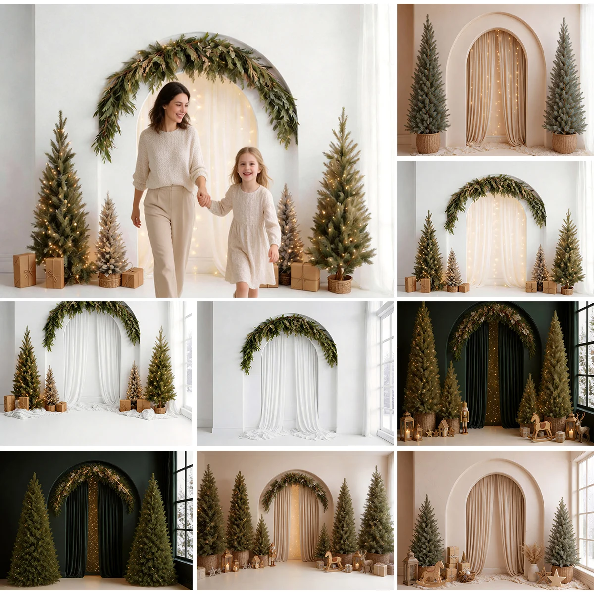 Arche de Noël pour photographie, toile de fond avec guirlande d'arbre de Noël, pour les fêtes d'hiver, portraits de famille et d'enfants, fond de stud