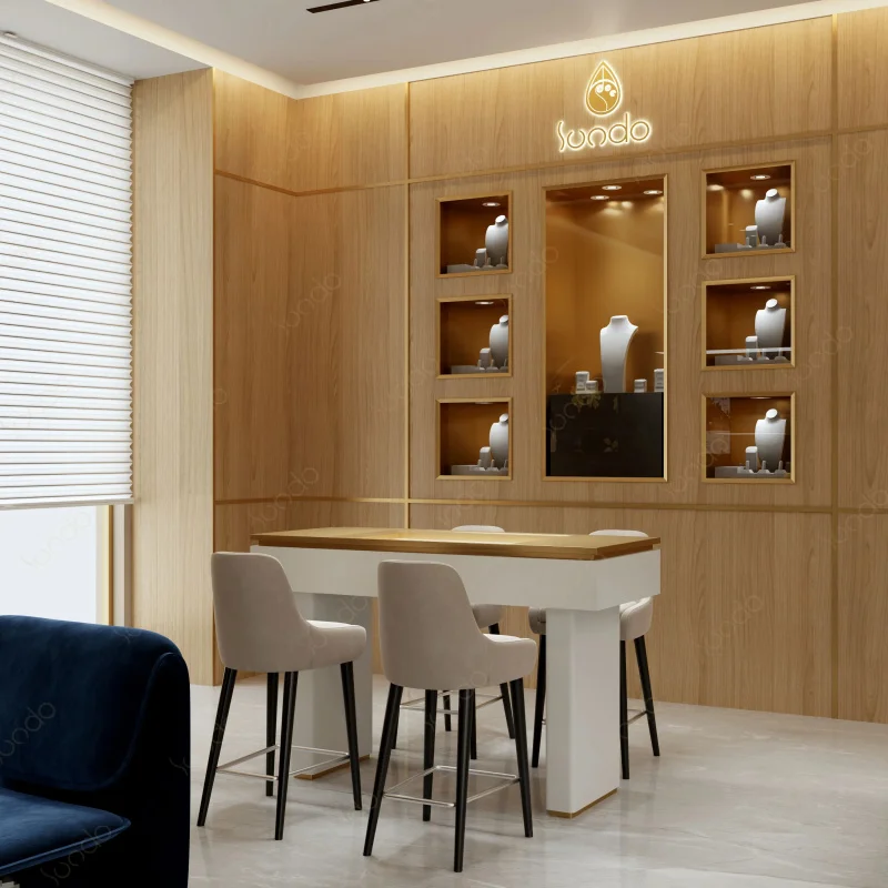 custom.Stainless Steel Jewelry Cabinet Design Showroom Table Luxury Half Exhibition Showcase Counter Jewelry Shop Display