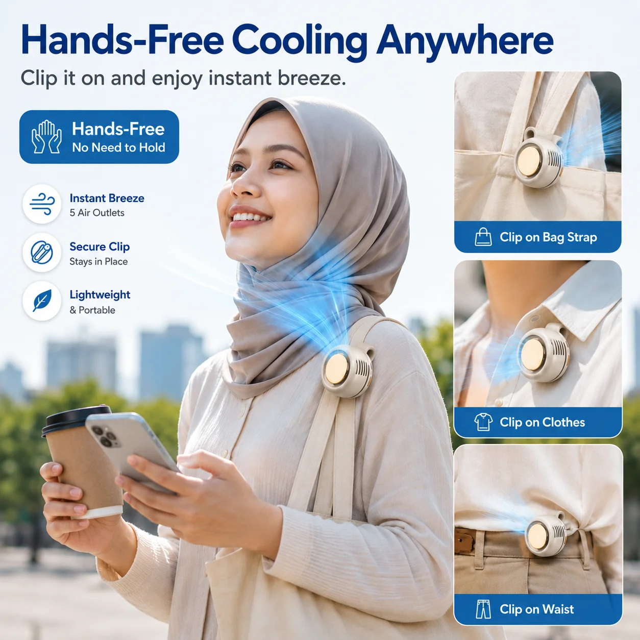 Portable Bladeless Electric Fan, Mini Fan Three-speed Regulation,Silent Operation,Comfort Upgrade, USB Rechargeable Portable Fan
