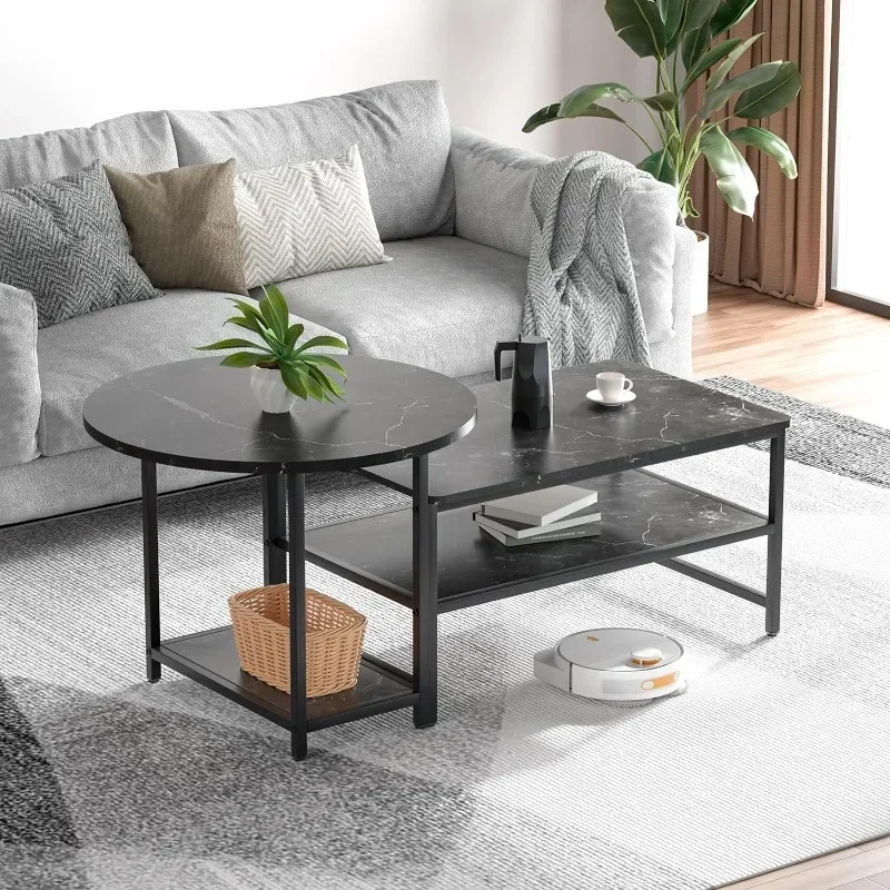 

# Coffee Table, Mid Century Modern Coffee Table For Living Room Rustic Farmhouse Center Table 2 In 1Detachable Table Set, Rusti