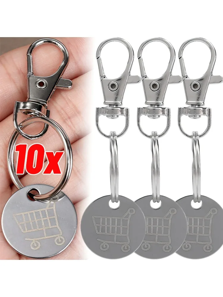 Porte-clés de jetons de chariot de supermarché, mini porte-clés en métal, acier inoxydable, dissolvant d'étiquette de pièce de monnaie, unisexe, décoration d'épicerie