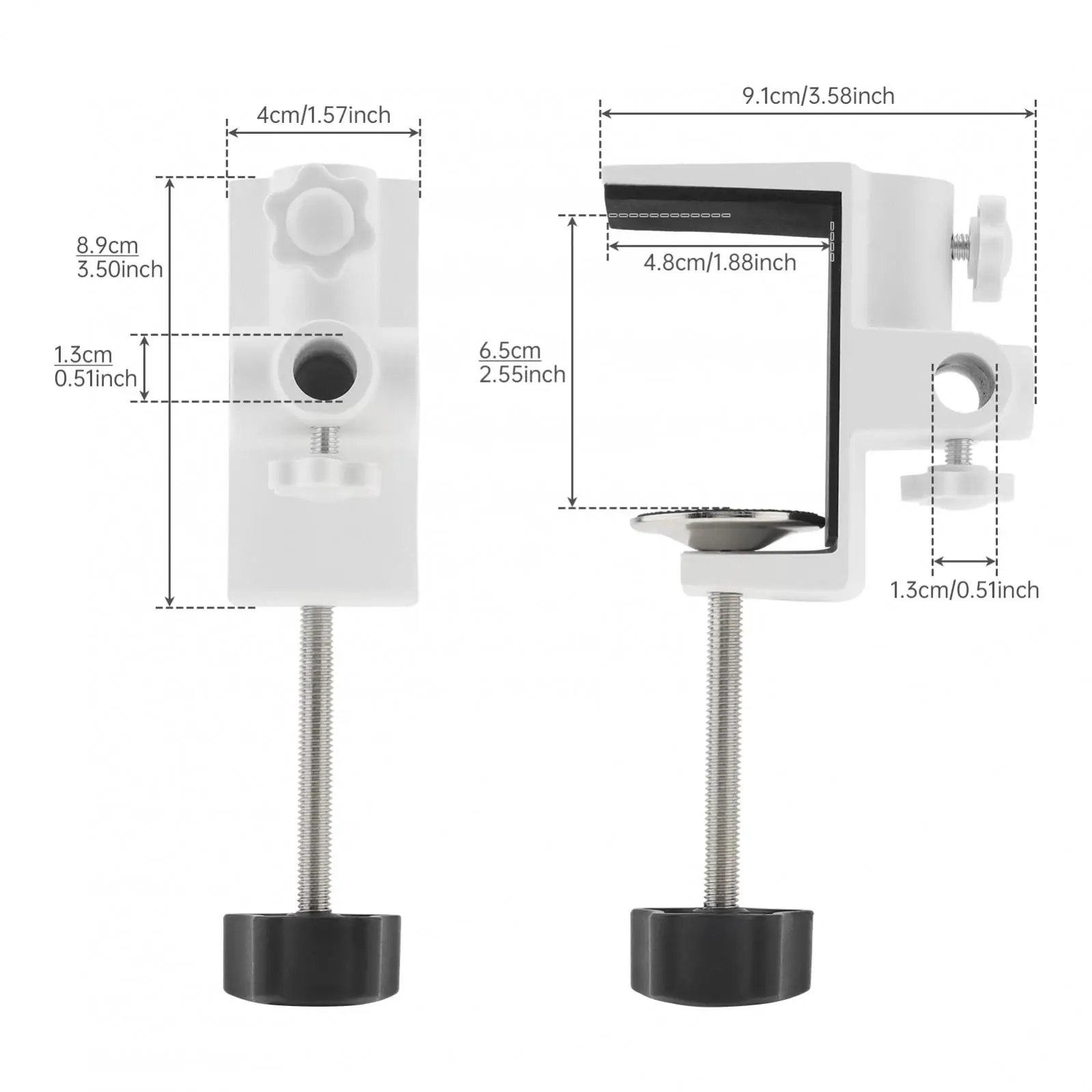 White Desk Lamp Clamp 1/2 Inch 4 Hole Metal Table Mounting Clamp Bracket Clamp for Magnifying Light / Boom Scissor Arm