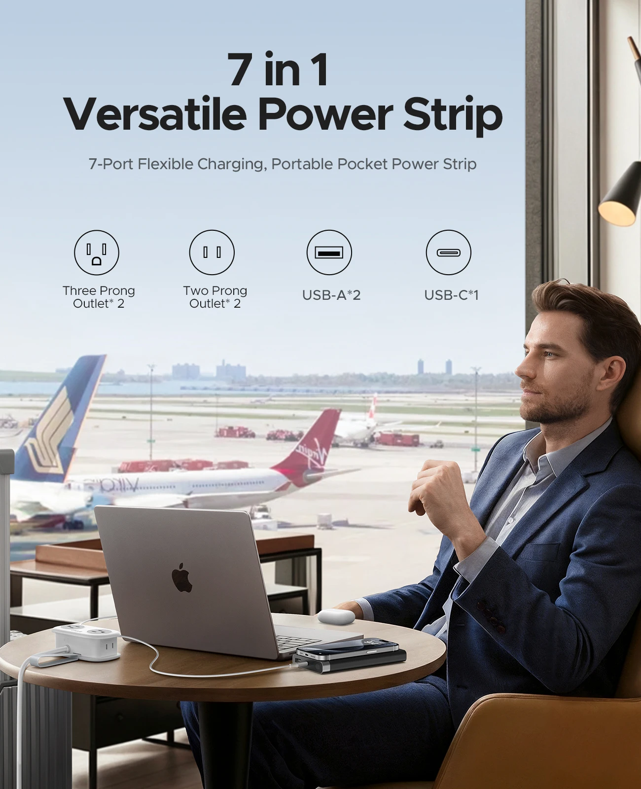 ORICO قطاع الطاقة الكهربائية 4 منافذ التيار المتناوب 2 USB 1 نوع C المقبس الولايات المتحدة التوصيل شحن سريع تمديد الحبل مرشح الشبكة للسفر