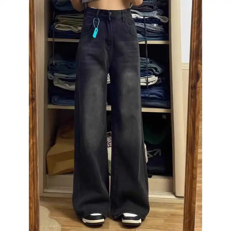 

Slimming High Waist Wide Leg Jeans Women's Loose Straight Cut Jeans Floor Length Trousers Autumn New Sle Pear ape Body