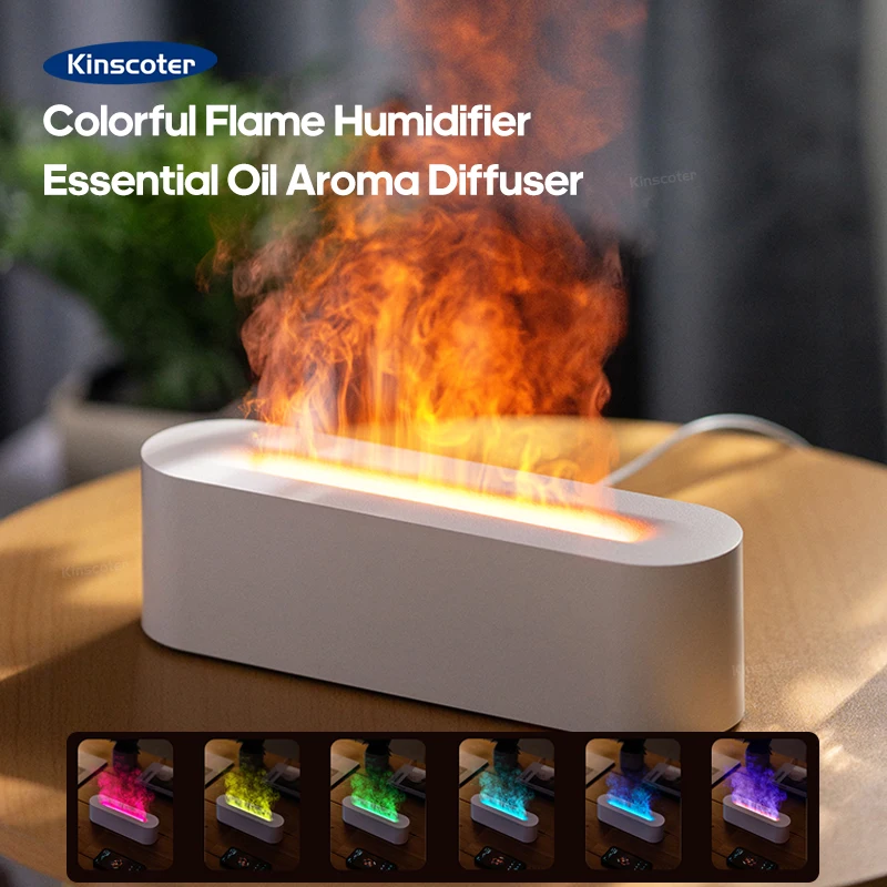 KINSCOTER ที่สมจริงเปลวไฟสีสัน Air Humidifie 150ml Ultra Quiet ในครัวเรือน AROMA Essential Oil Diffuser สําหรับ Home Room Office