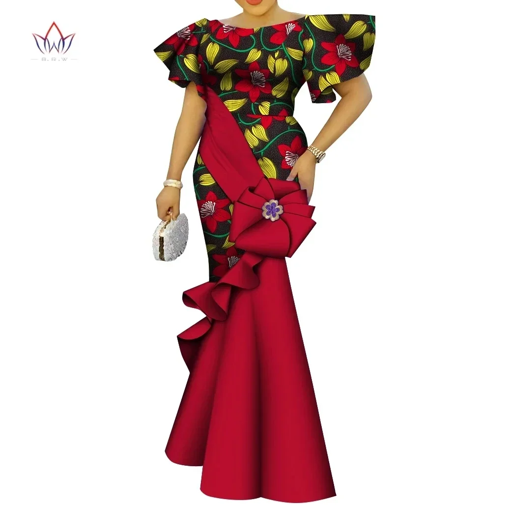 African Women\'s Dress Elegant Ladies Evening Gowns Ankara Long Robes Flower Dresses Vestidos Church Dresses for Women WY9498