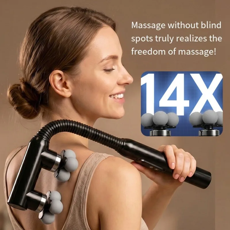 Long Handle LCD Display Multi-Head Percussion Massage Gun With Multiple Speed Settings For Fitness