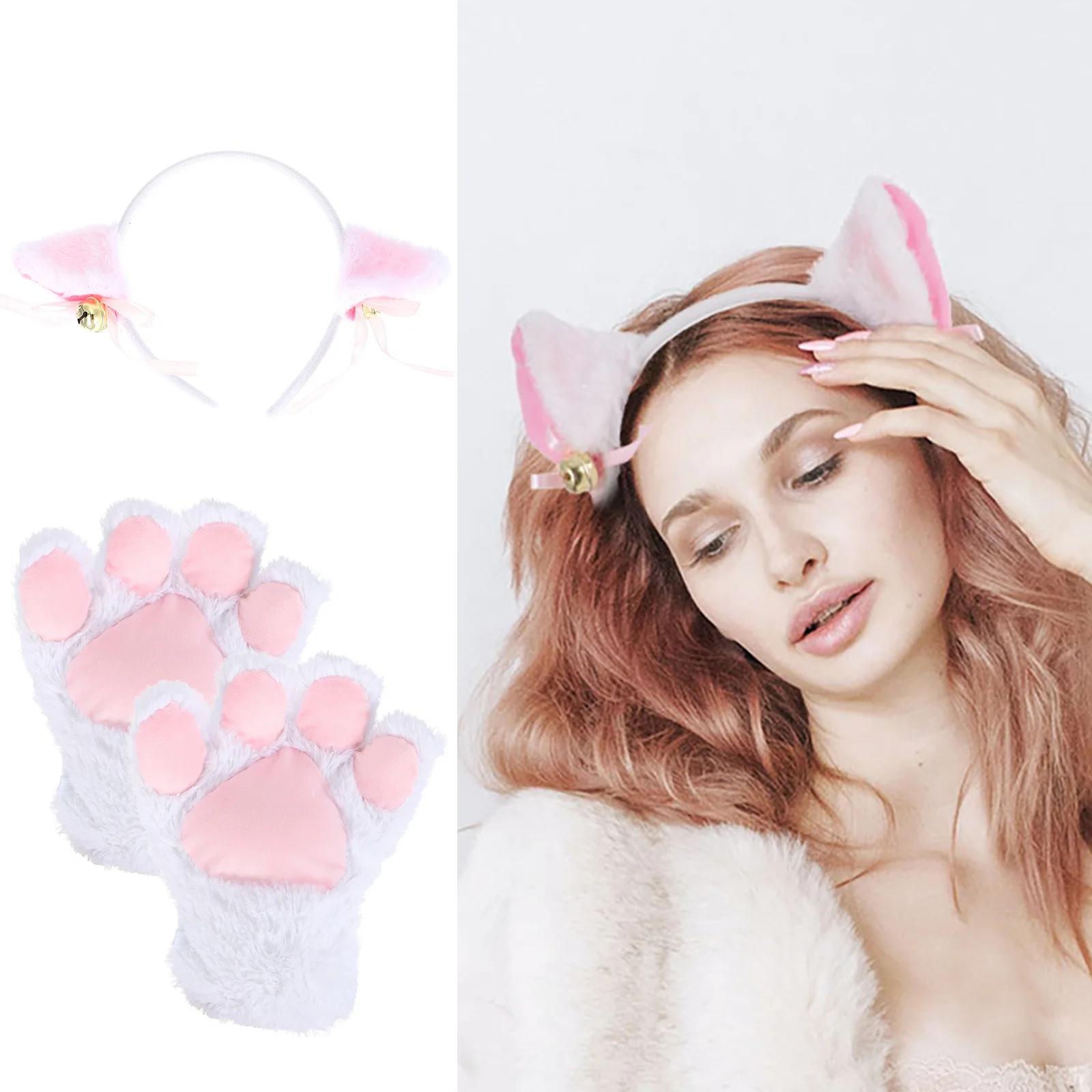 

Комплект костюма котенка для женщин и девочек: повязка на голову с ушками, хвост, лапы, галстук-бабочка для косплея на маскарад, вечеринку, фестиваль