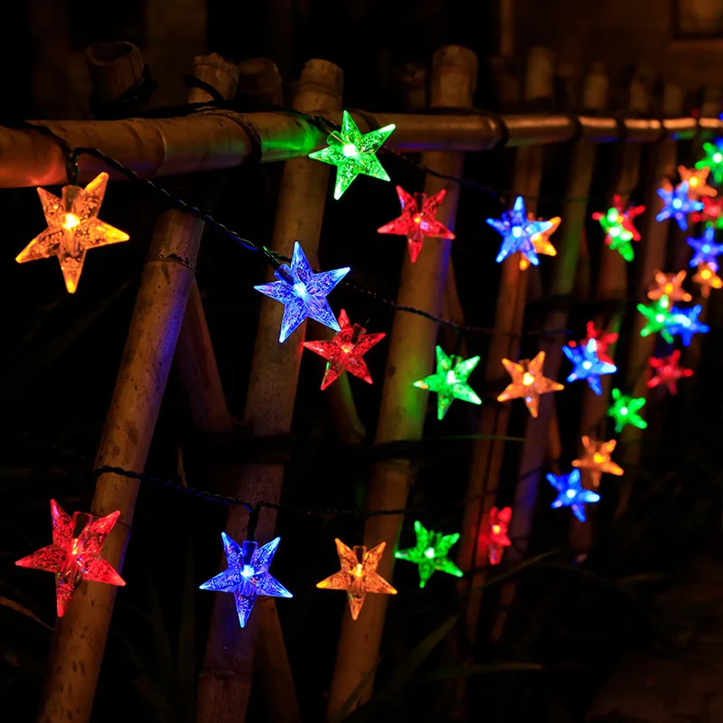 Solar LED String Lights para pátio, decorações de Natal, acrílico bolha, estrela, ao ar livre, impermeável, Powered Pátio Light, 289