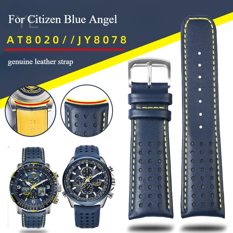 For Citizen Air Eagle Blue Angel AT8020/JY8078 1st 2nd and 3rd Generation Fashionable and Exquisite Genuine Leather Watch Strap