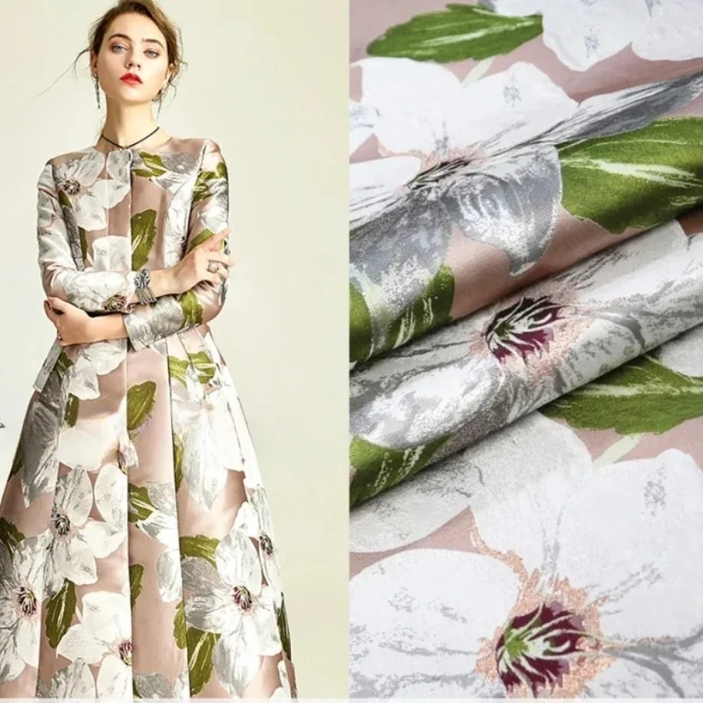 

Metal WireYarn Dyed Jacquard Fabric Big Flower Dress Windbreaker Coat European Brand Fashion Design Sew Wholesale Material Cloth
