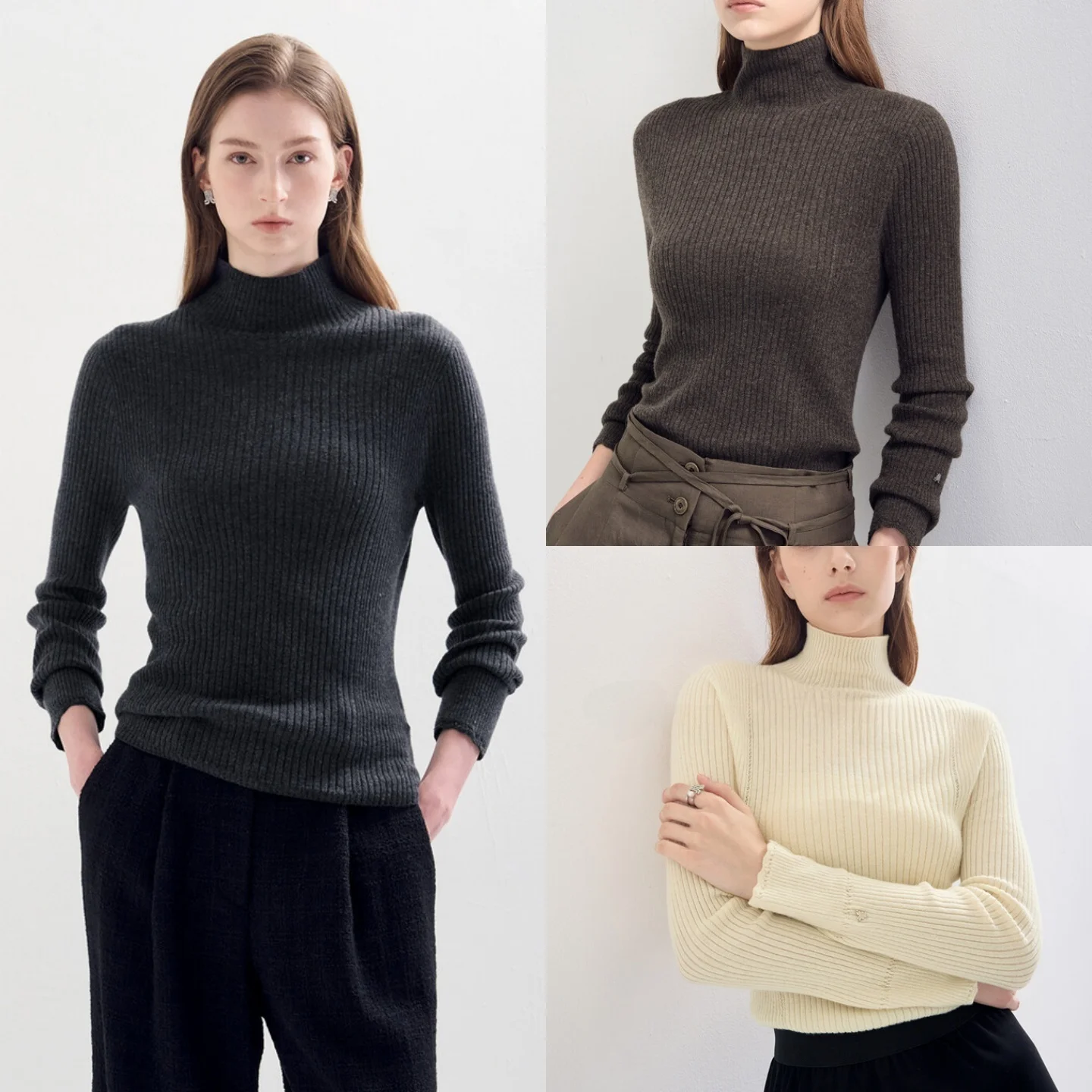

Slimming High Ne Knitwear Wool Blend Base Layer Versatile Commute Ready Sli Korean Sle Long Sve Slim Fit Top