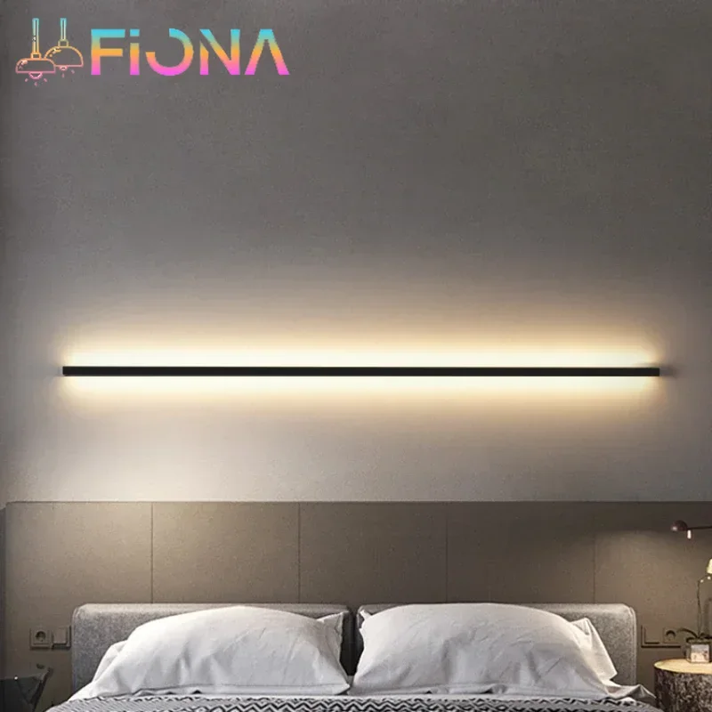 

Modern Black Gold White Metal LED Wall Lights 60/80/100/120cm Dimming Switch Bedroom Bedside Sconces Parlor Aisle Bathroom Lamp