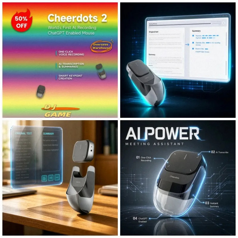 Wireless Air Mouse Cheerdots 2 AI Voice Recording Mouse Detachable Touchpad ChatGPT Enabled All-in-one Pocket Office for PC, Mac