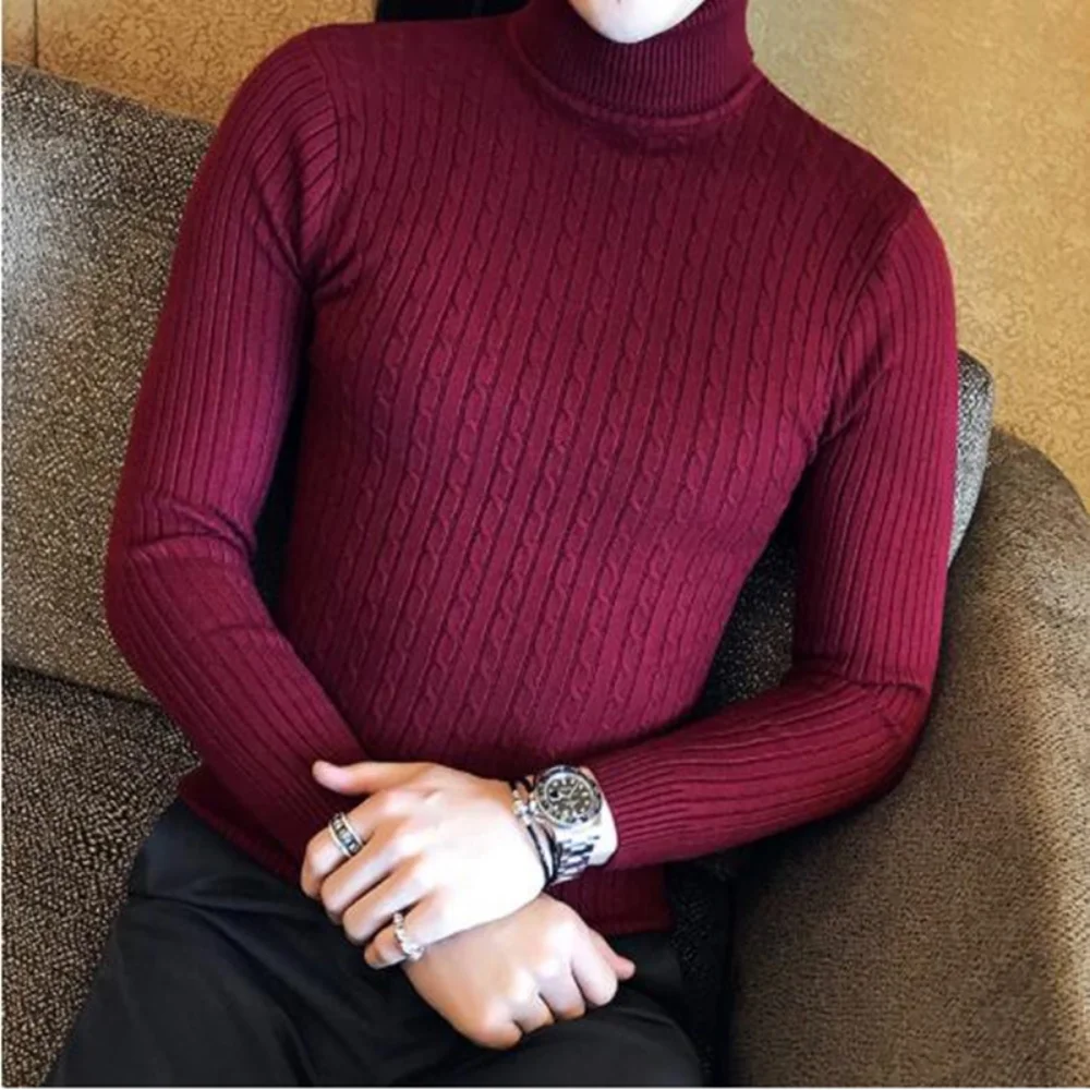 Sweater musim dingin, Turtleneck Sweater pria musim dingin, Sweater rajut hangat klasik, Sweater Jacquard lengan panjang kasual