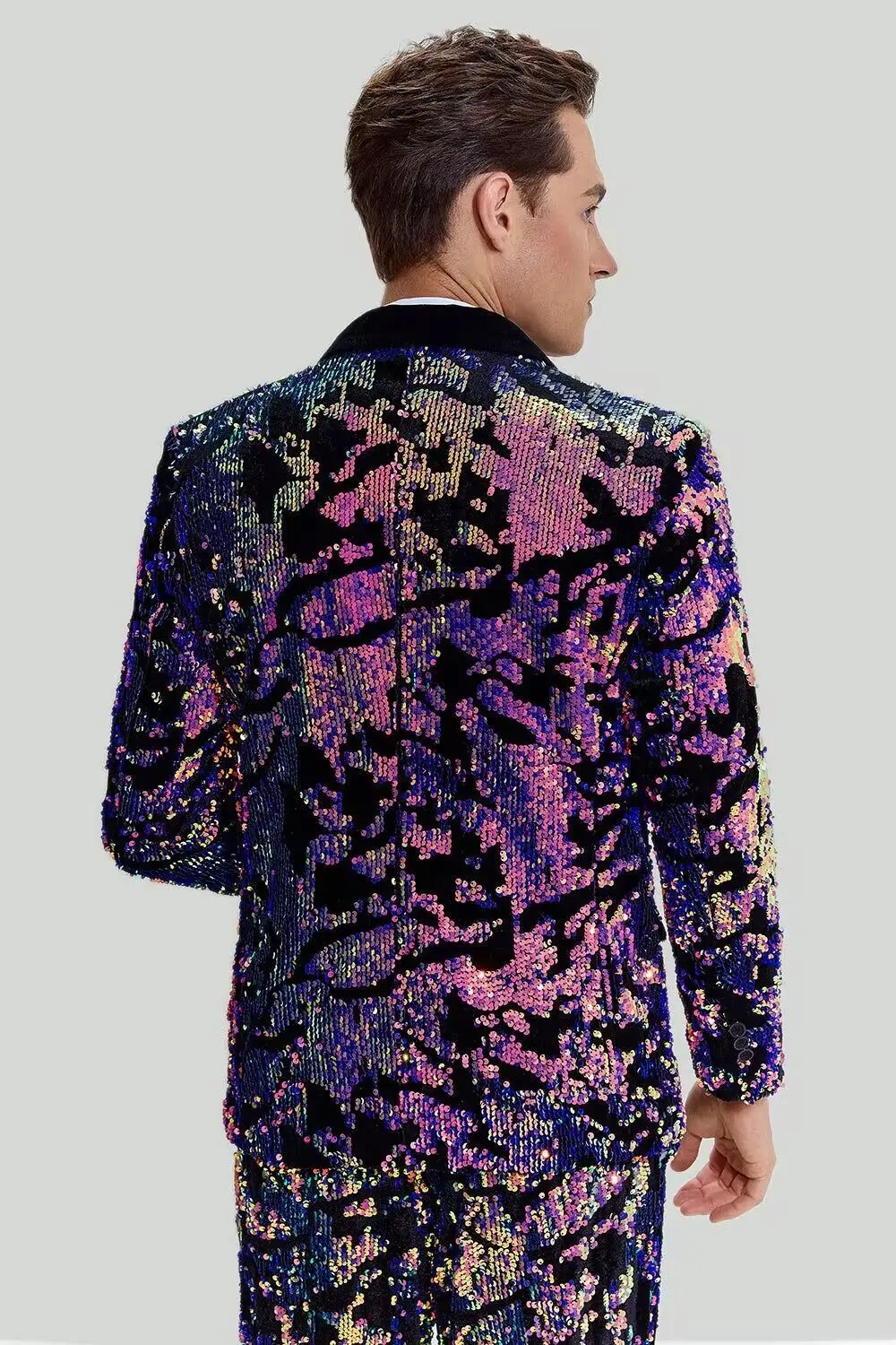 Colorful Purple Velvet Sequin Suit For Groom Wedding Banquet Host Suit Male Singer Prom Concert Stage Performance Blazer Pants