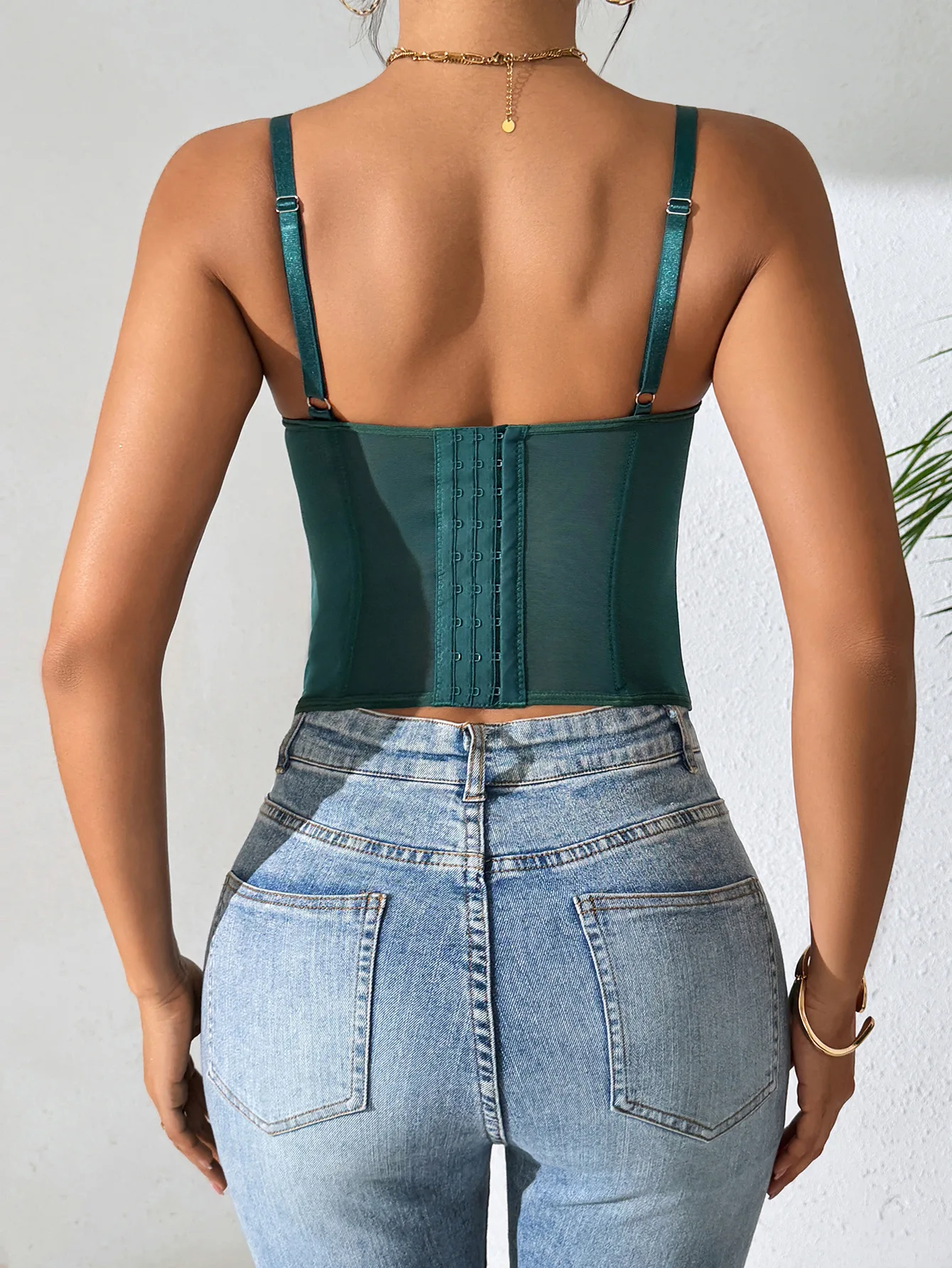 Warna Hijau Spice Girls Renda Tepi Rompi Tulang Ikan Gaya Korset Dalam dan Luar Atasan Wanita Seksi Pakaian Y2k