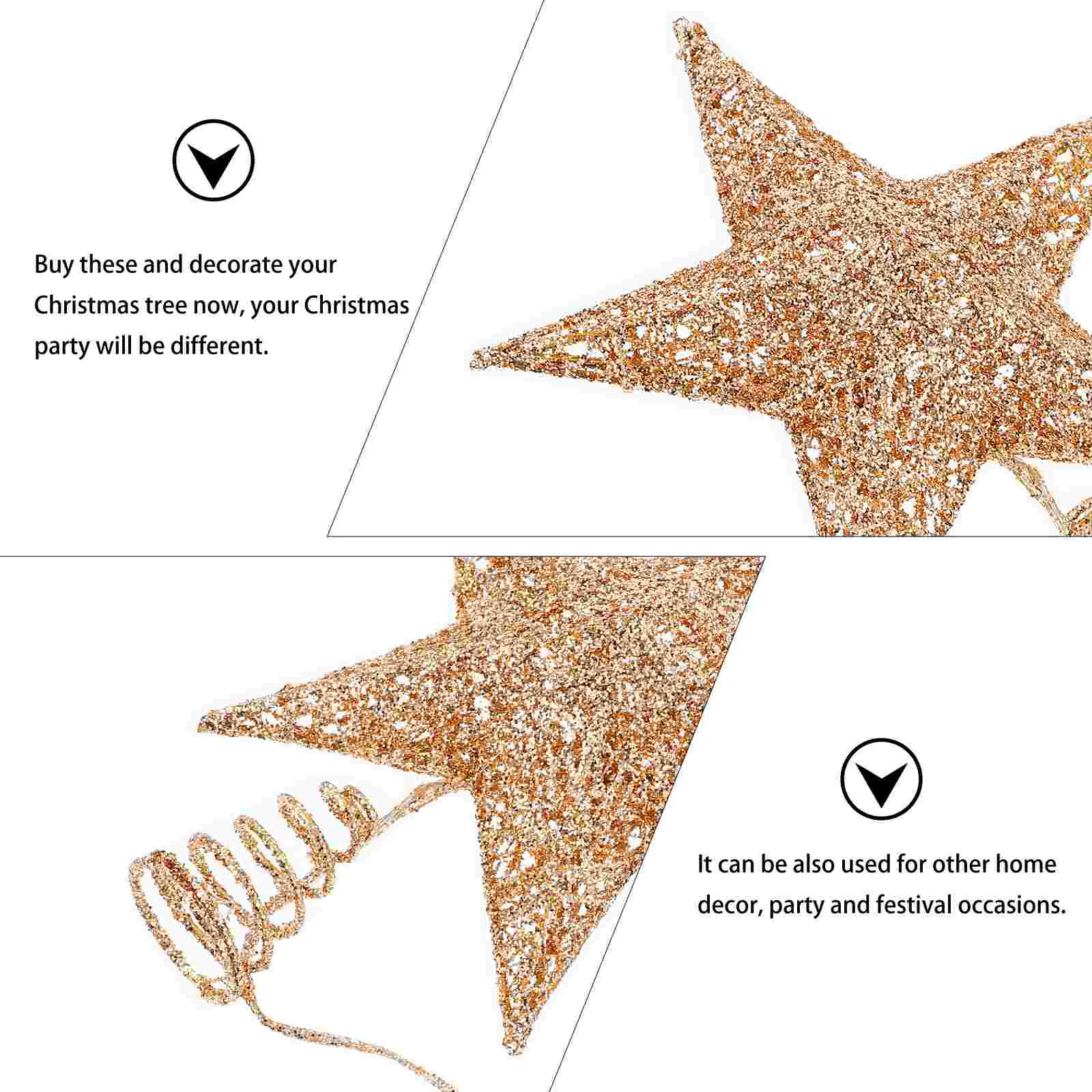 Christmas Tree Top Star Xmas Decor Five-pointed Light Topper Hollow Party Supply Golden Glowing Adornment