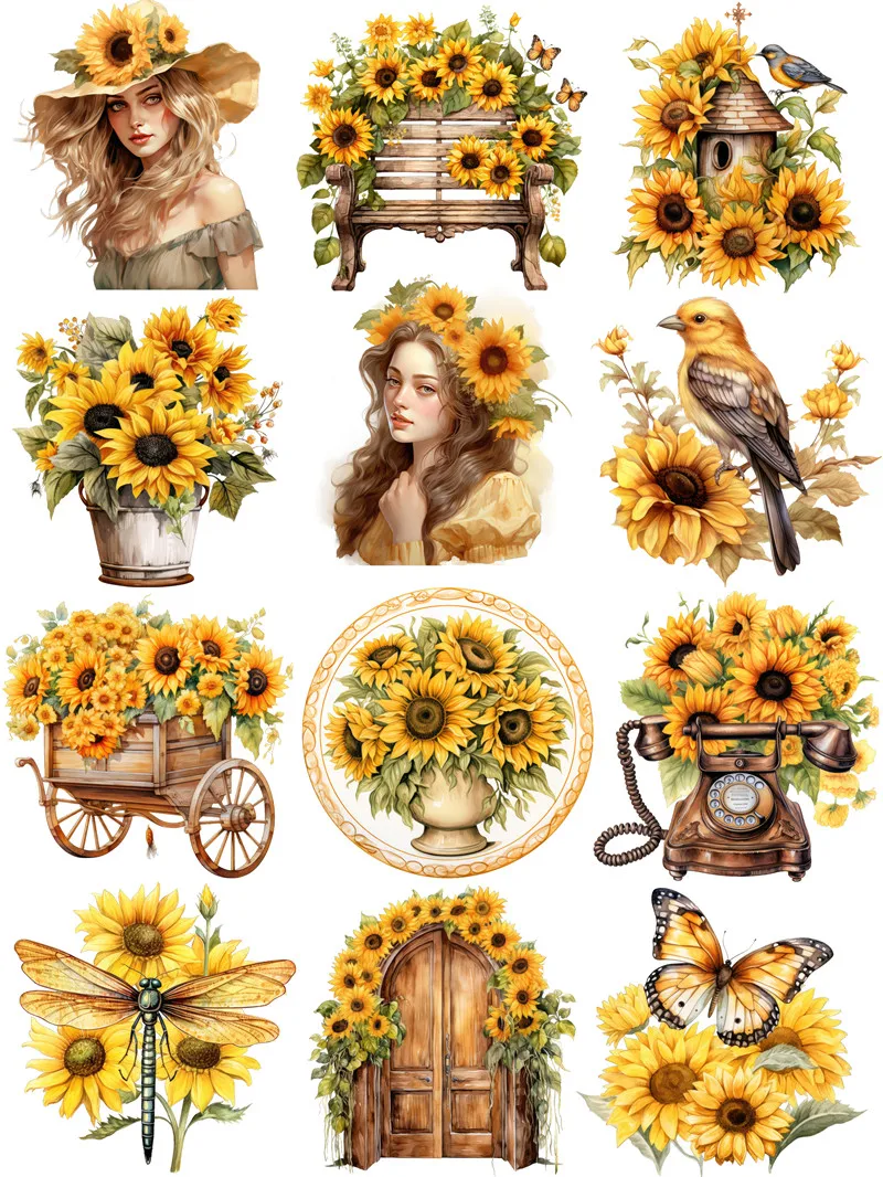 Sunflower Girl Stickers Crafts And Scrapbooking stickers kids toys book Decorative sticker DIY Stationery