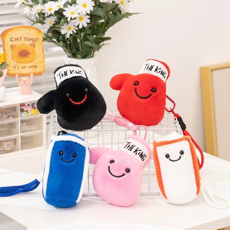 12CM Kawaii Boxhandschuhe gefüllt Plüschtier Anhänger Kinder Boxen Sandsack handgemachte Puppe Schlüsselanhänger Urlaub Geschenk