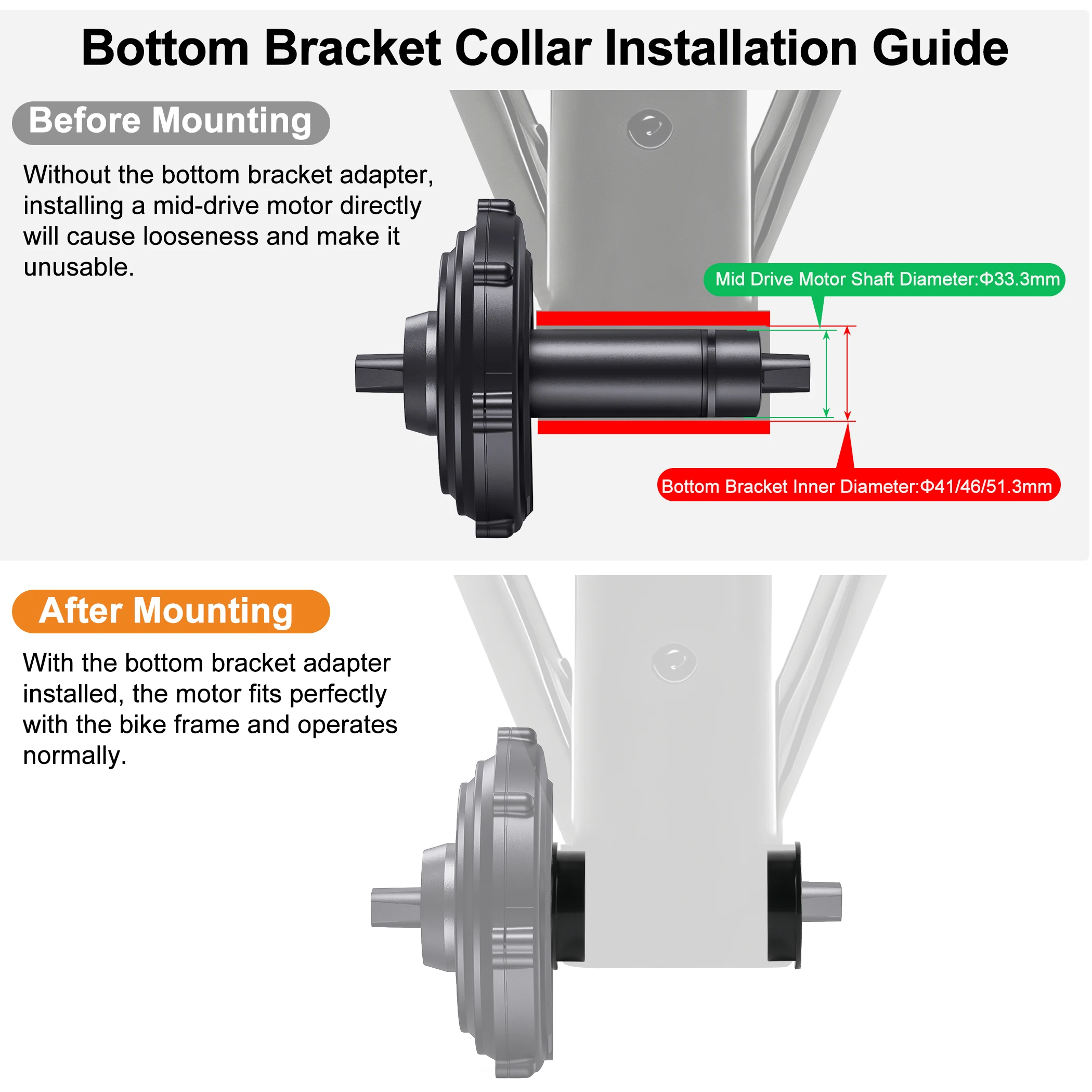 E-Bike Tretlageradapter, BB-Adapter zur Umwandlung Unkompatibler Tretlager für den Einsatz mit TSDZ2 und Bafang BBS Mittelmotoren – Detail 2