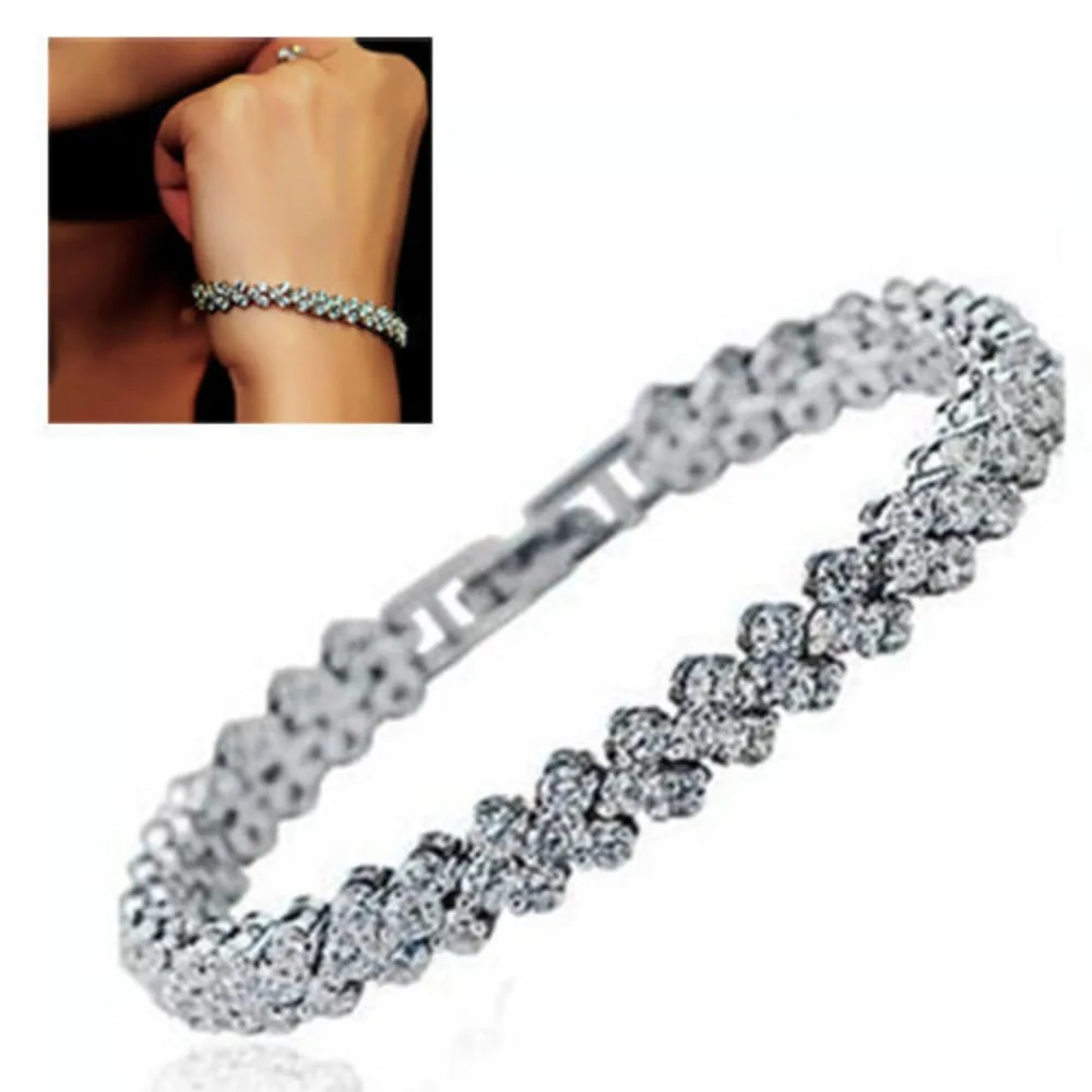 Crystal Luxury Roman Geometric Chain Bracelets for Women Trendy Goth Full Rhinestone Charm Bangles Wed Jewelry Accessories