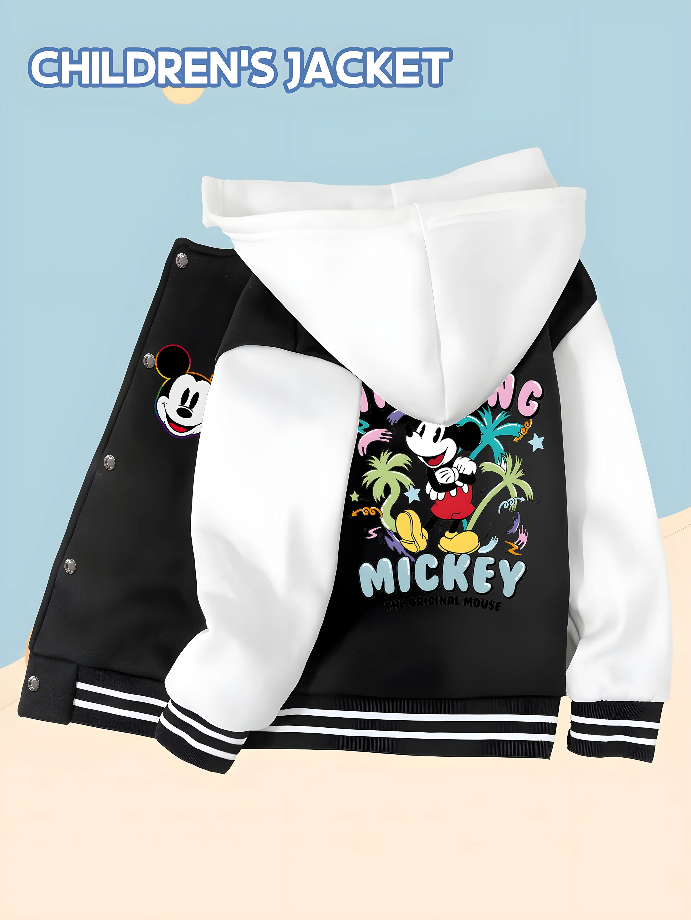 

MINISO Disney Boys Baseball Jacket - Mickey "AMAZING" Resort Style, Double-sided Mickey print, Casual and versatile