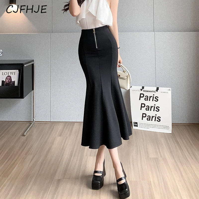 

CJFHJE New Women's Fashion Two Wear Elastic High Waist Wrapped Hip Skirt Korean Slim Fit Split Mid Length Women Fishtail Skirt