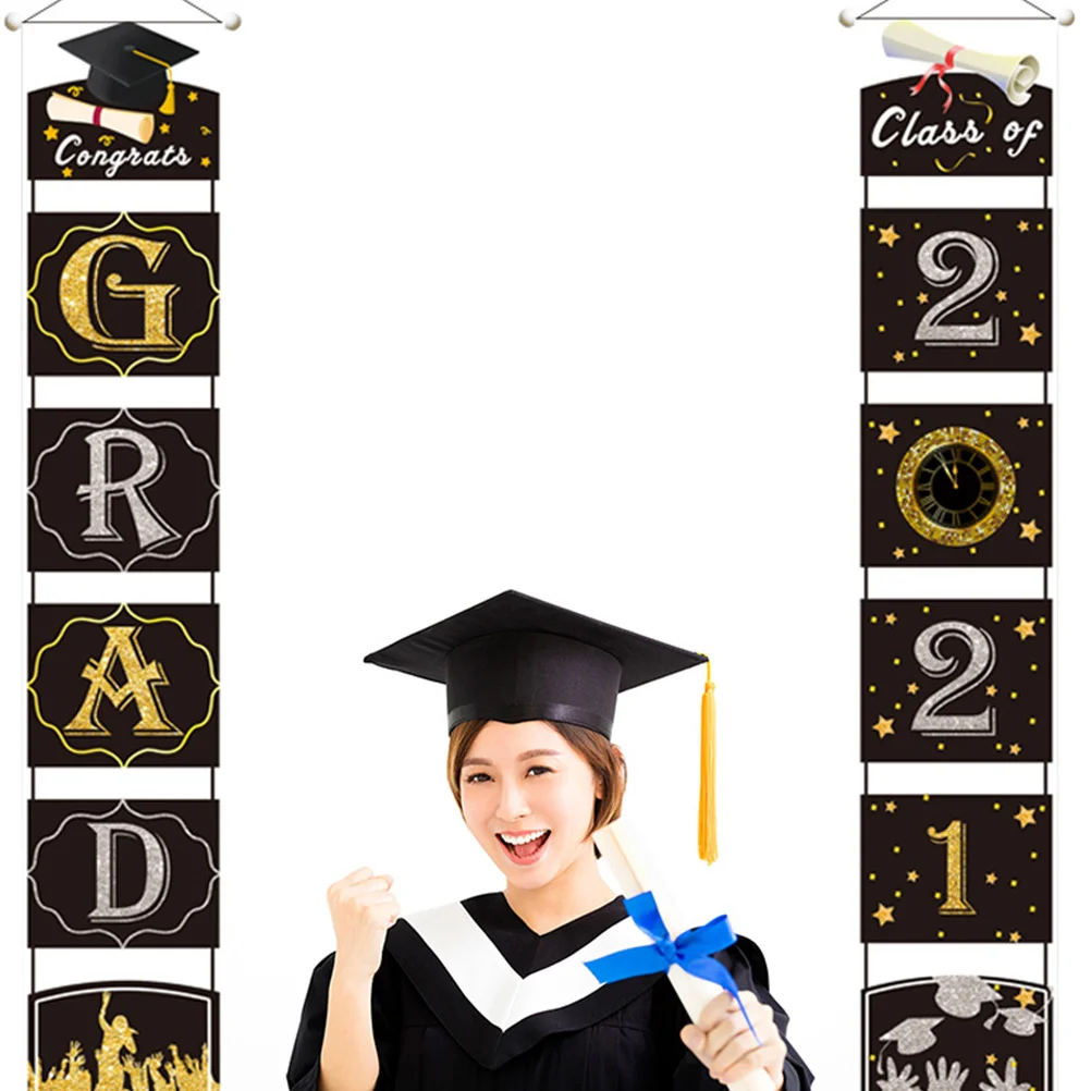 

1 Pair 2021 Door Banner Party Supplies Couplets Bright Color Festive Decoration Stage School Theme Photo Booth Background